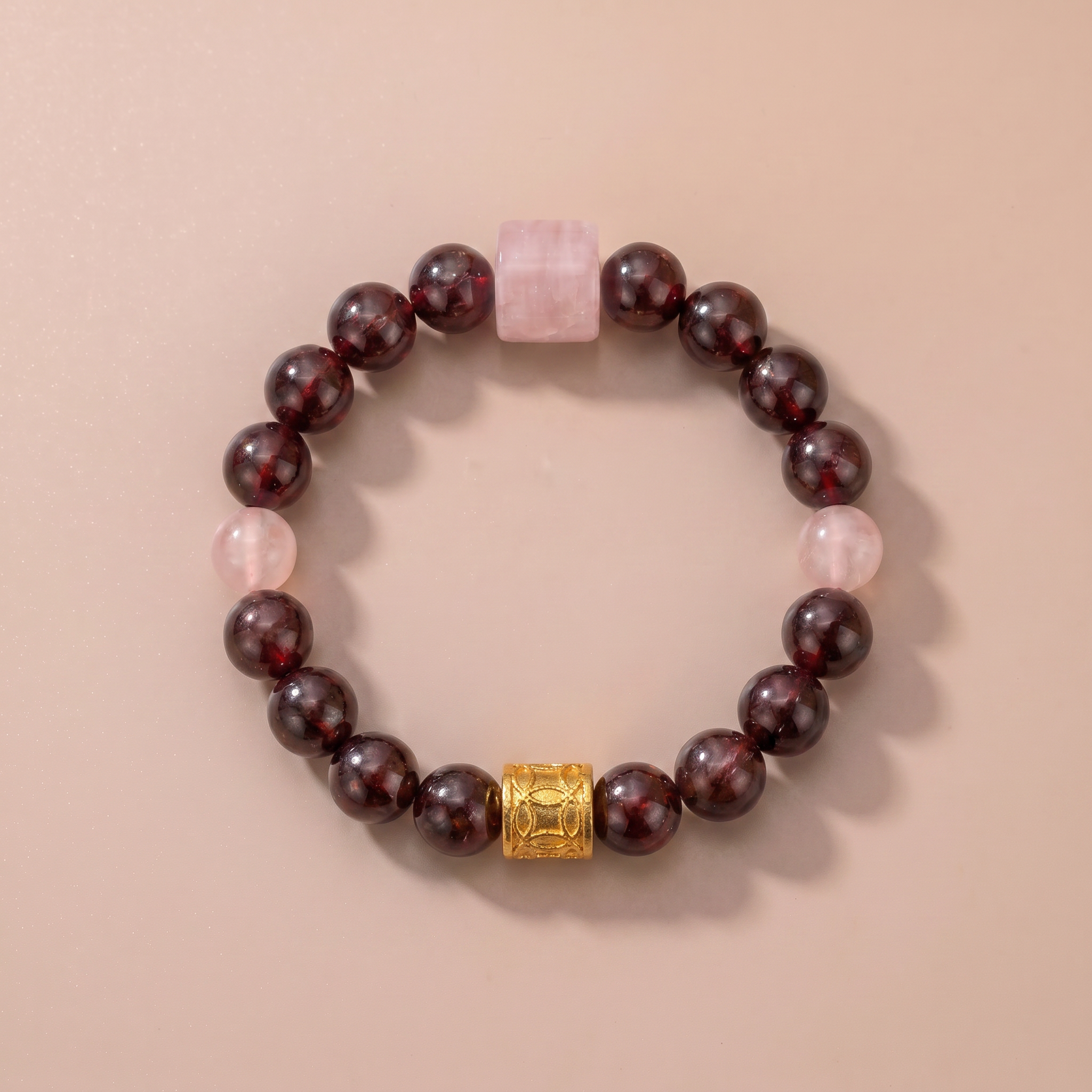 Twin Longlight Crimson Path Bracelet with Garnet & Rose Quartz