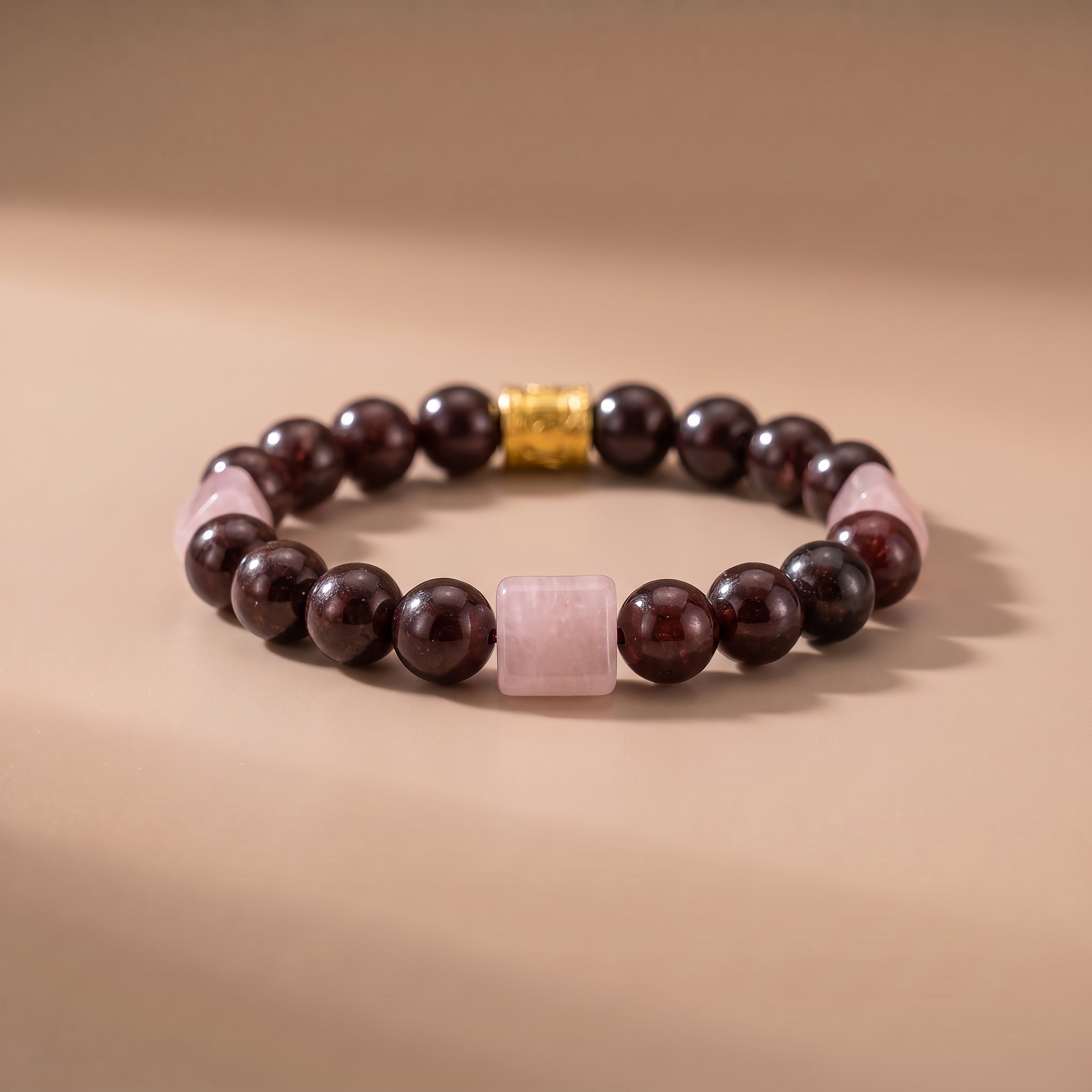 Twin Longlight Crimson Path Bracelet with Garnet & Rose Quartz