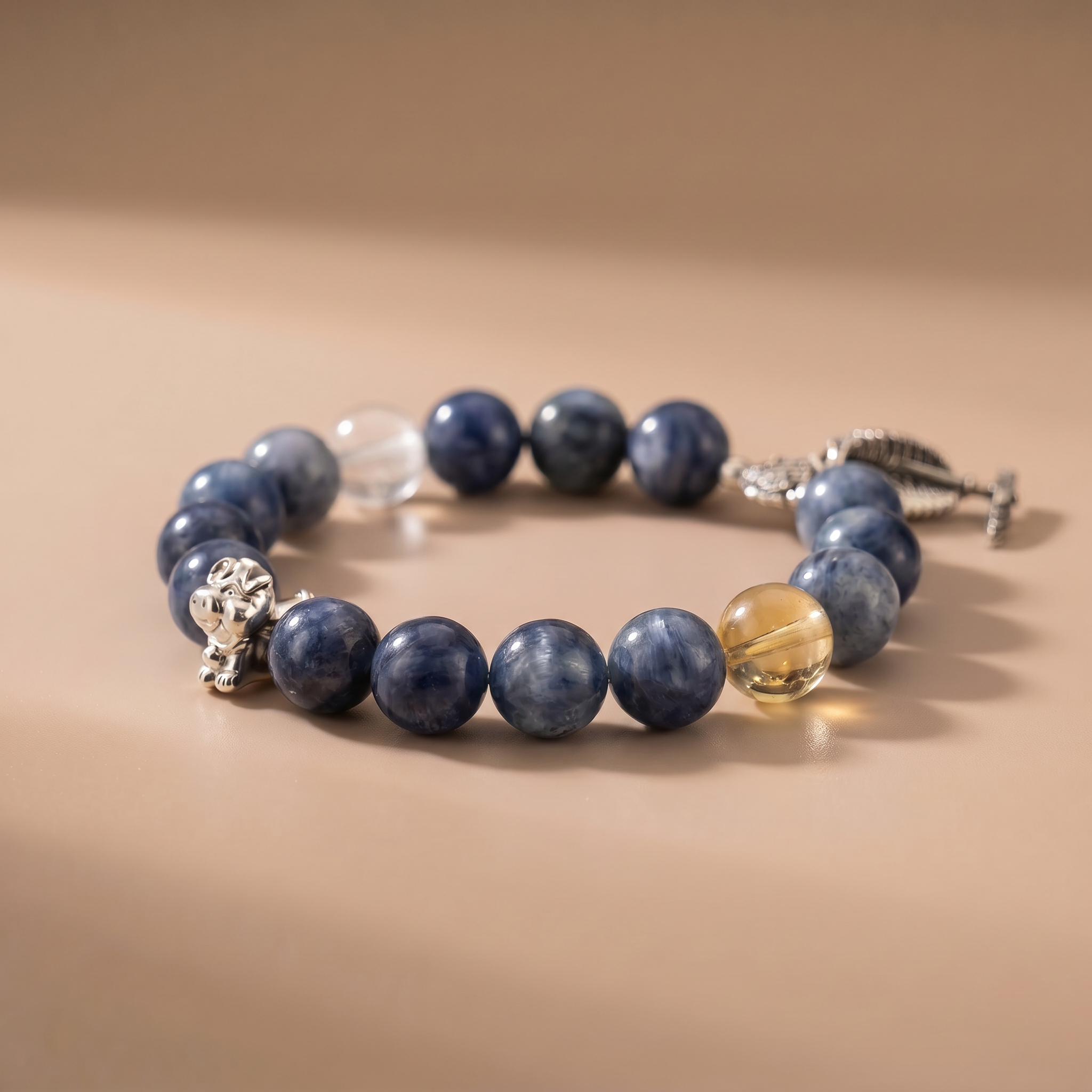 Zodiac Pig Star Wisdom Bracelet with Blue Crystal, Clear Quartz & Yellow Tower Crystal