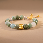 Zodiac Rabbit Jade Bloom Bracelet with Green Crystal, Moonstone & Aquamarine