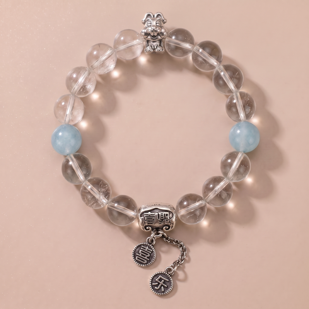 Zodiac Rabbit Green Path Bracelet with Green Crystal & Aquamarine