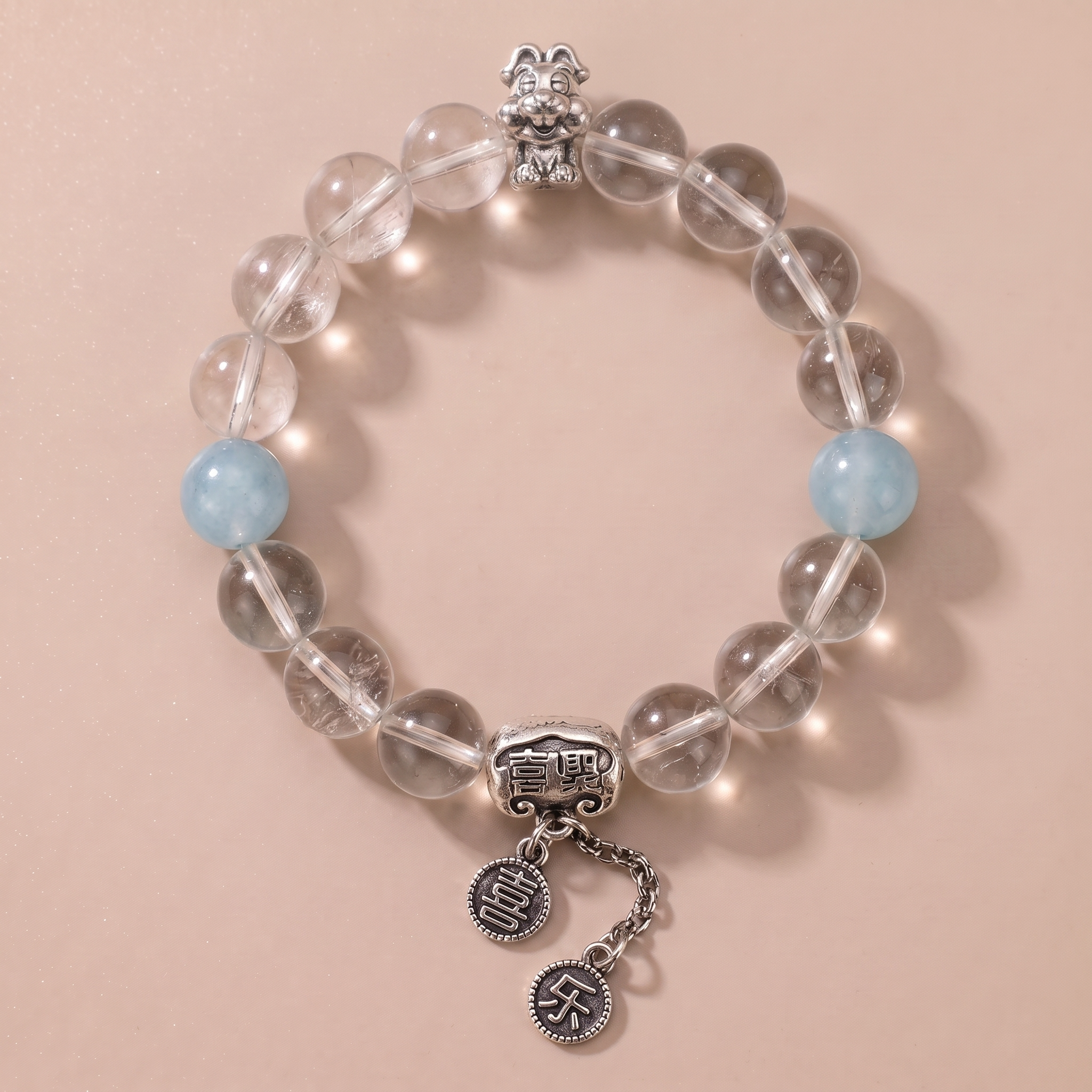 Zodiac Rabbit Green Path Bracelet with Green Crystal & Aquamarine