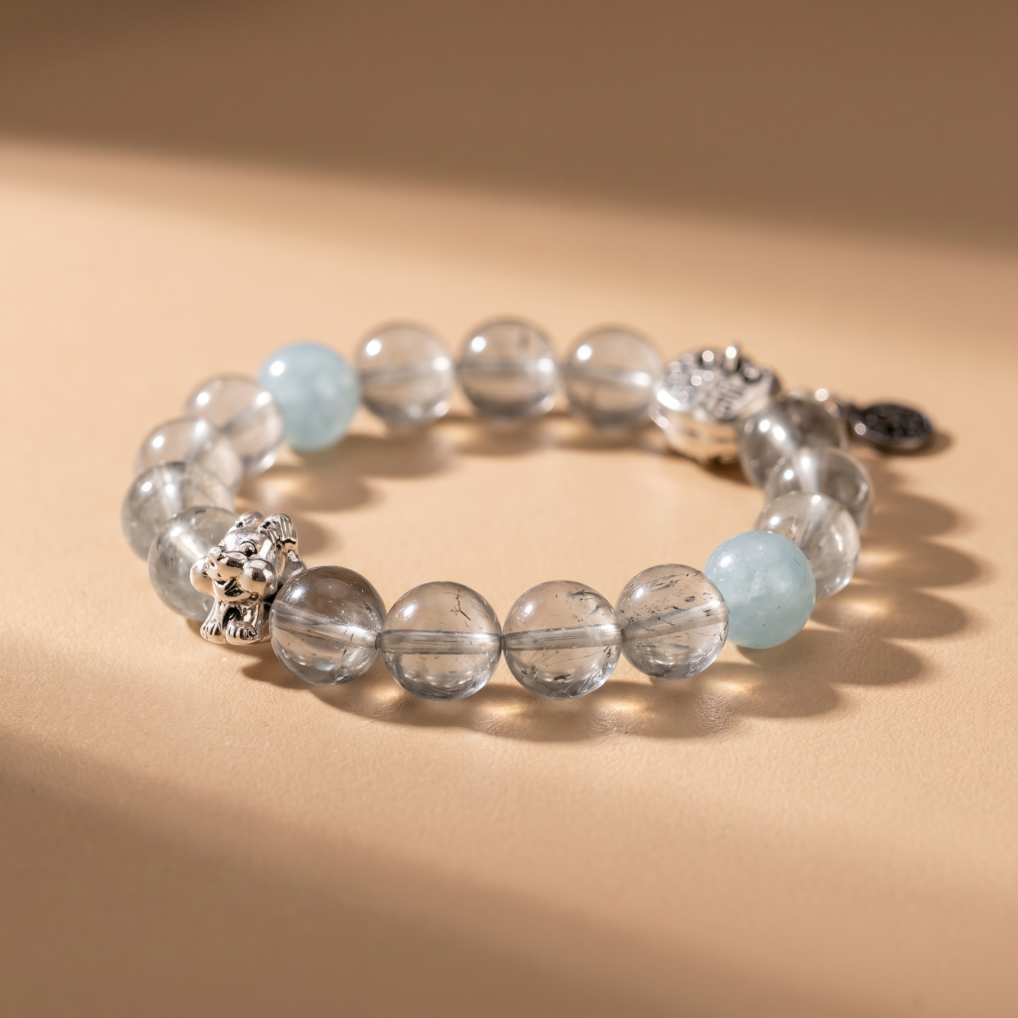 Zodiac Rabbit Green Path Bracelet with Green Crystal & Aquamarine