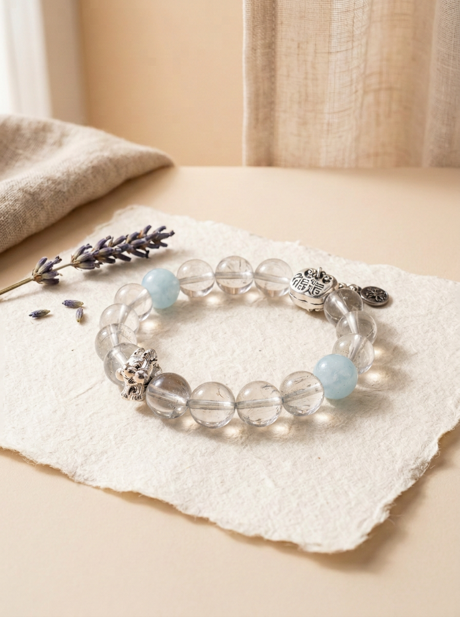 Zodiac Rabbit Green Path Bracelet with Green Crystal & Aquamarine