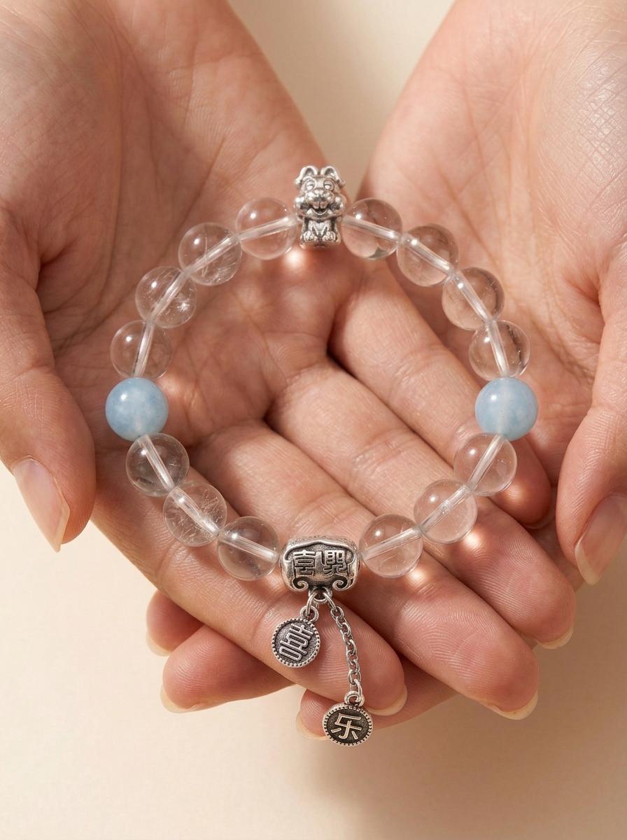 Zodiac Rabbit Green Path Bracelet with Green Crystal & Aquamarine