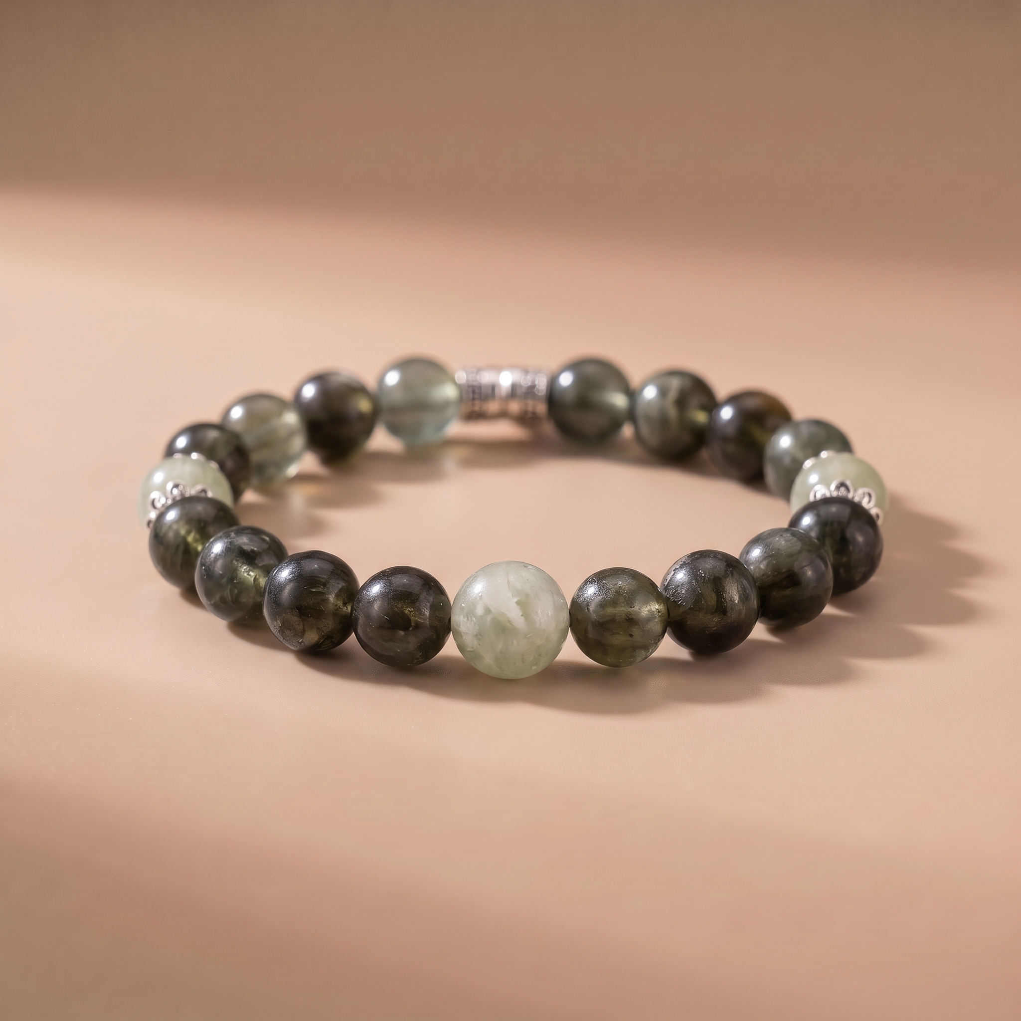 Twin Resonance Forest Depth Bracelet with Deep Green Crystal