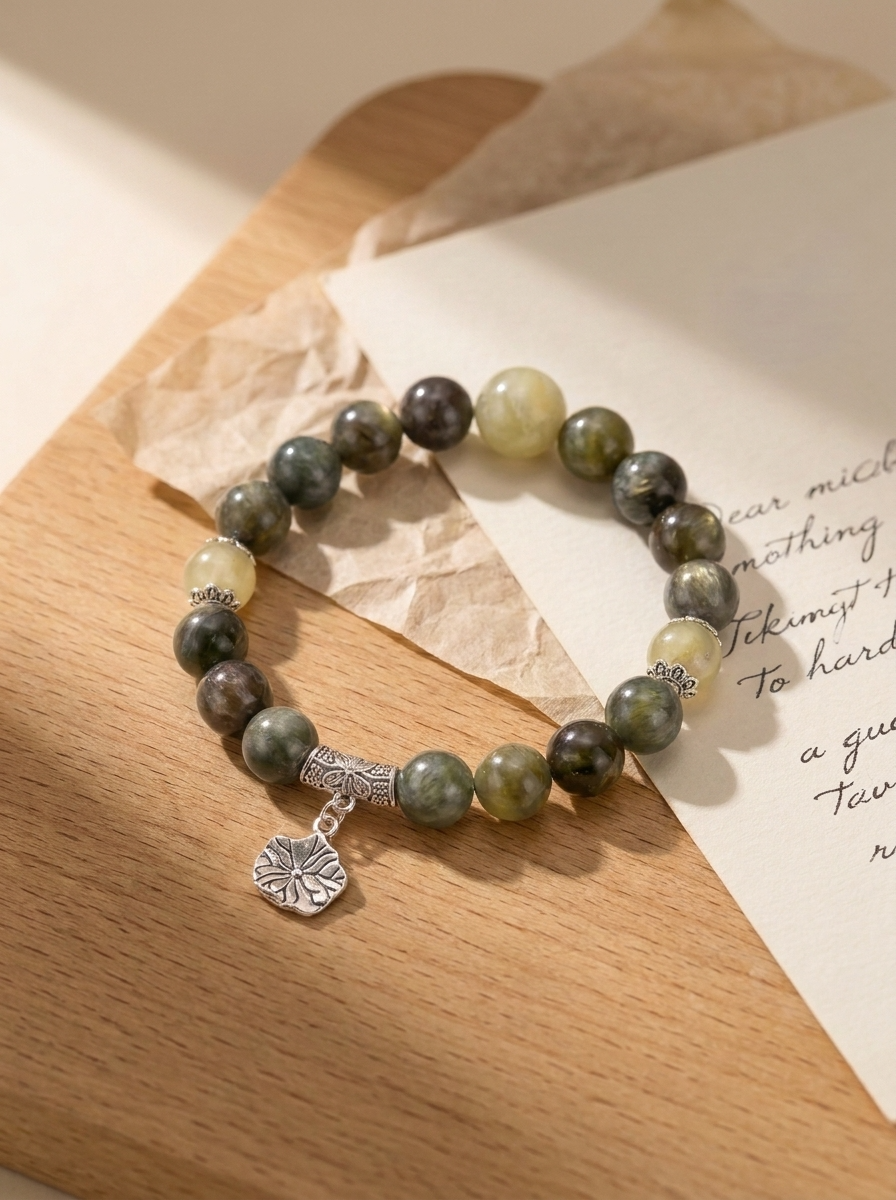 Twin Resonance Forest Depth Bracelet with Deep Green Crystal