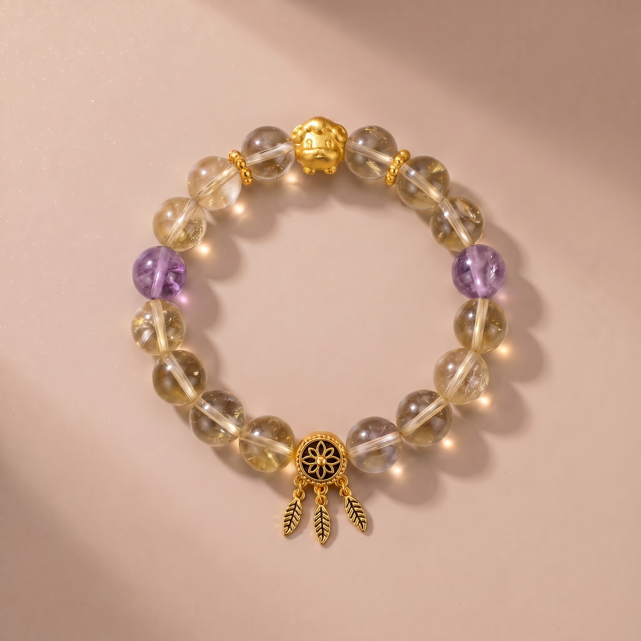 Zodiac Goat Golden Harmony Bracelet with Lemon Quartz & Lavender Amethyst
