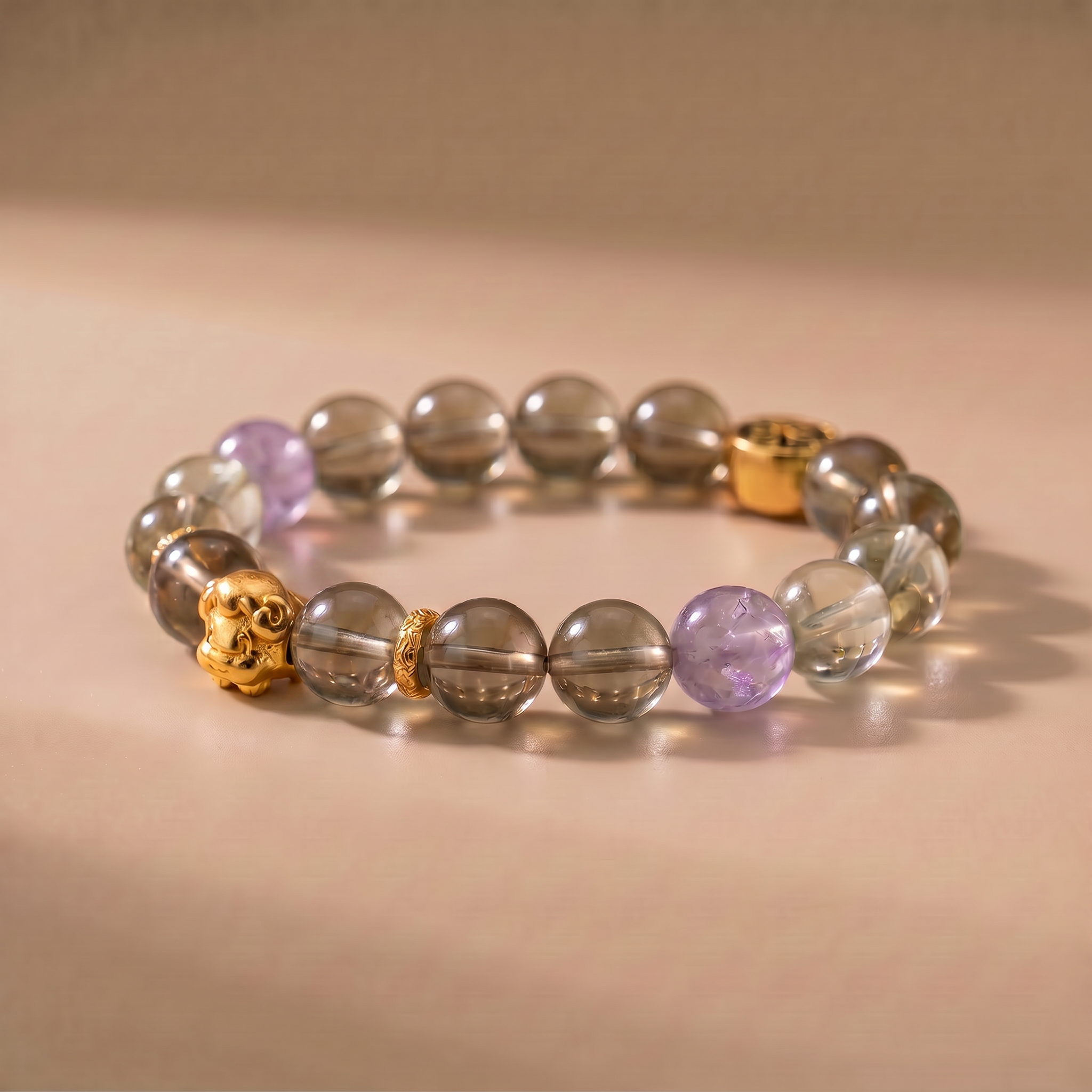 Zodiac Goat Golden Harmony Bracelet with Lemon Quartz & Lavender Amethyst