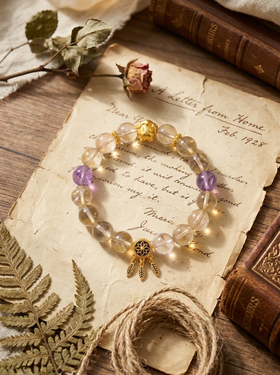 Zodiac Goat Golden Harmony Bracelet with Lemon Quartz & Lavender Amethyst
