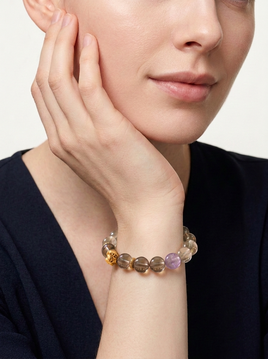 Zodiac Goat Golden Harmony Bracelet with Lemon Quartz & Lavender Amethyst