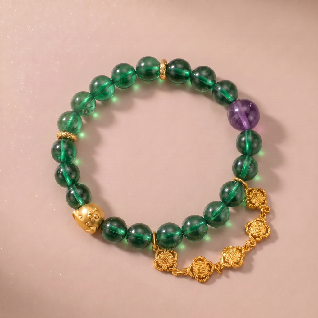 Zodiac Snake Emerald Wisdom Bracelet with Green Agate & Amethyst
