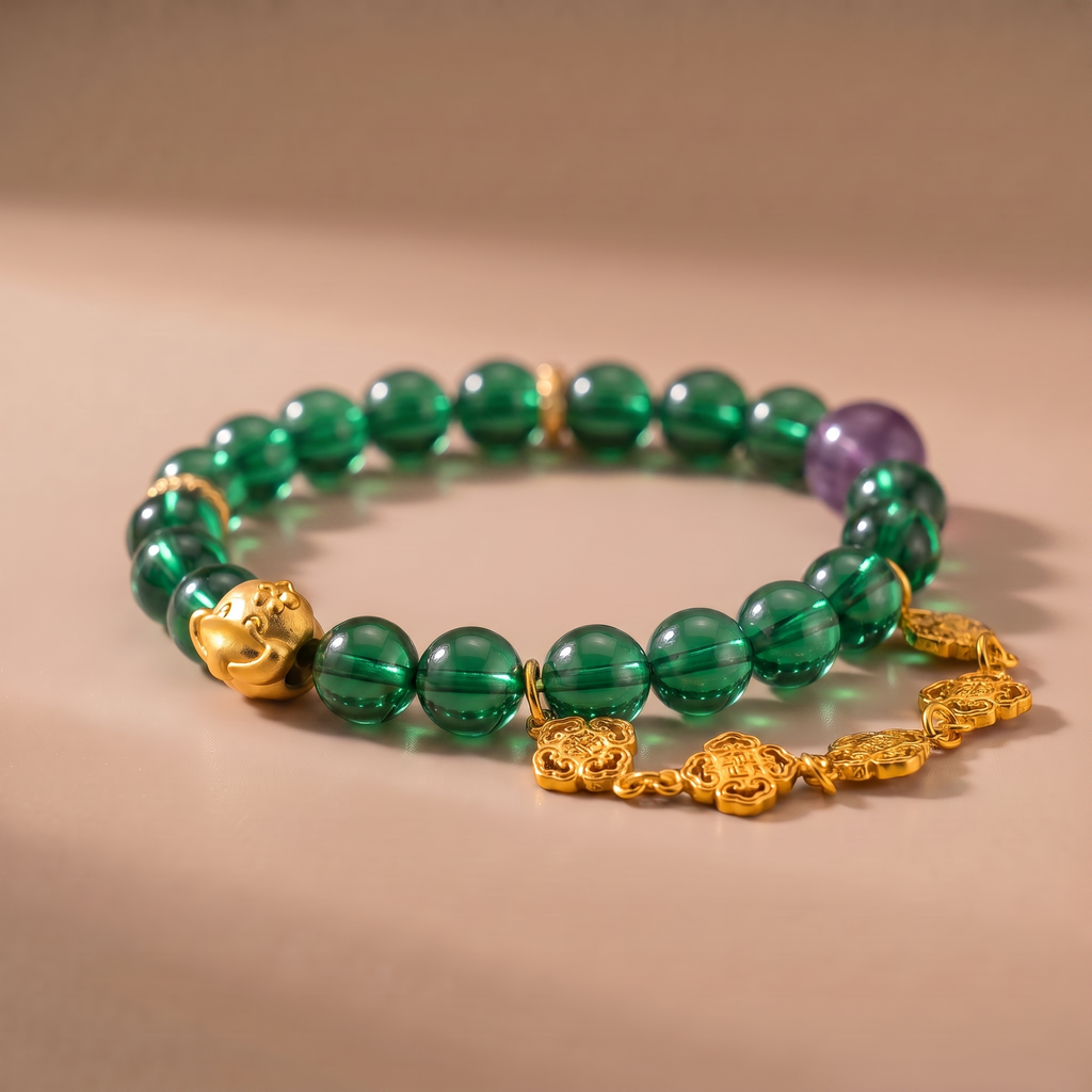 Zodiac Snake Emerald Wisdom Bracelet with Green Agate & Amethyst