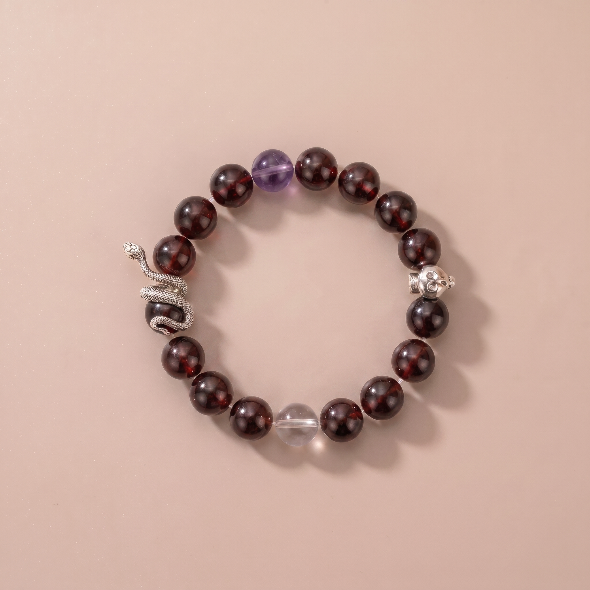 Zodiac Snake Crimson Transformation Bracelet with Garnet, Amethyst & Green Crystal
