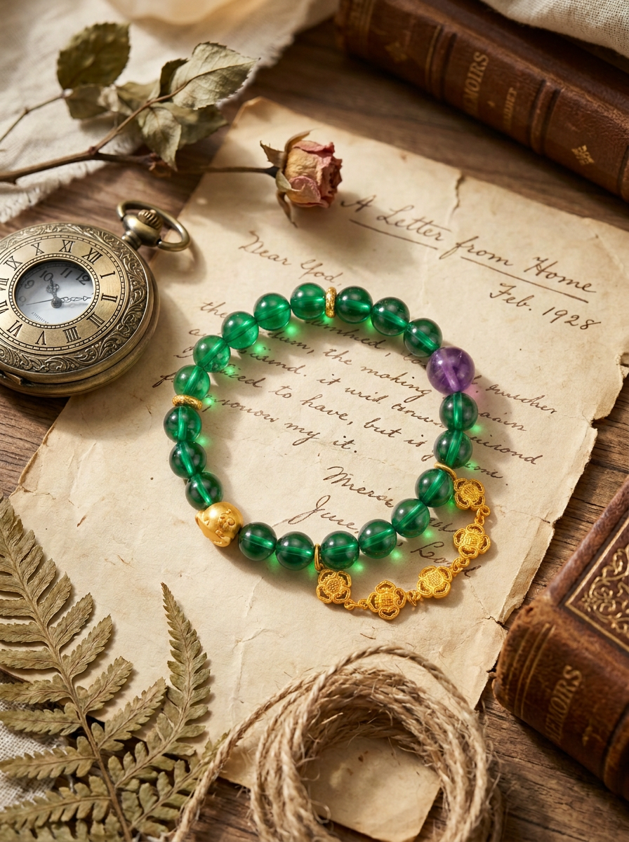 Zodiac Snake Emerald Wisdom Bracelet with Green Agate & Amethyst
