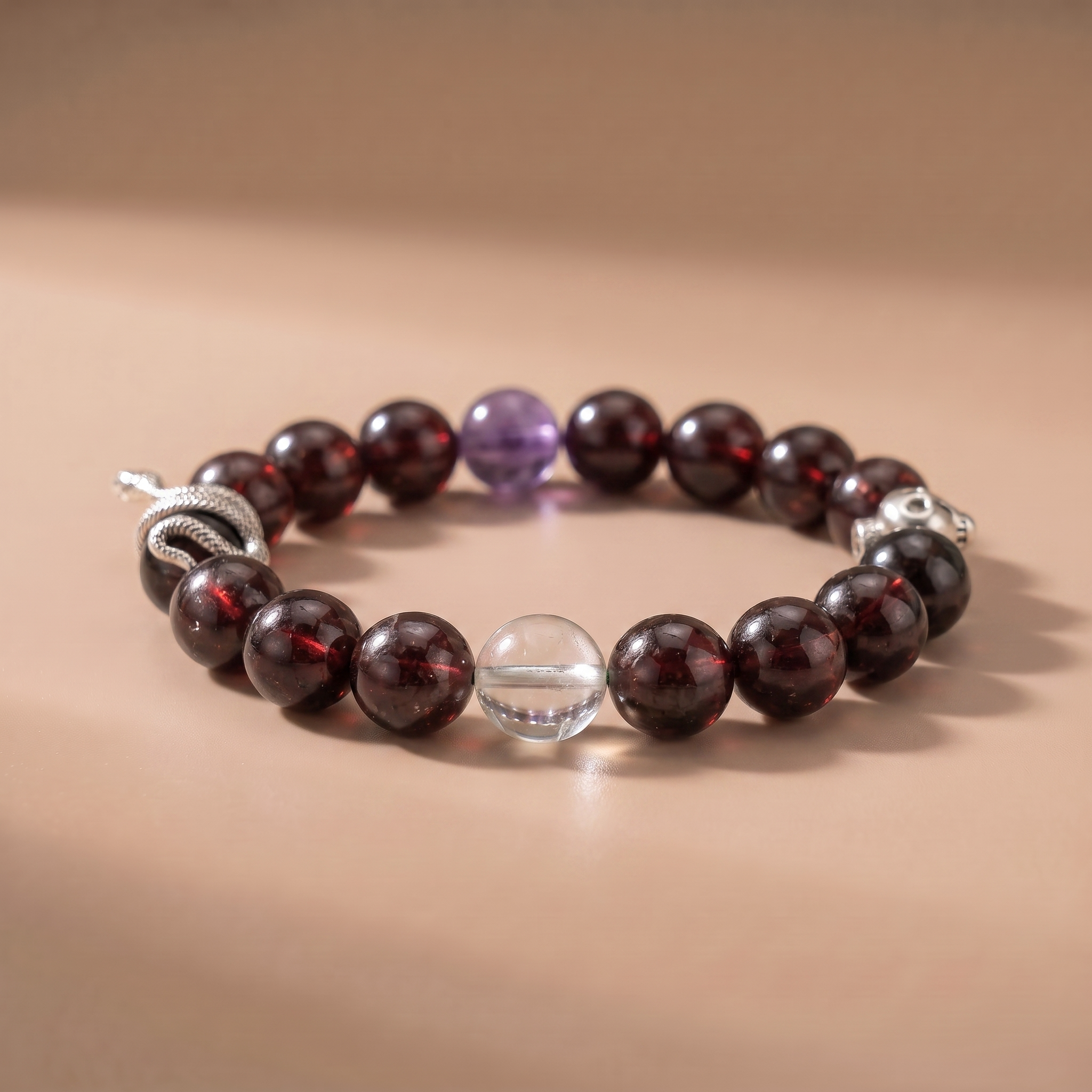 Zodiac Snake Crimson Transformation Bracelet with Garnet, Amethyst & Green Crystal