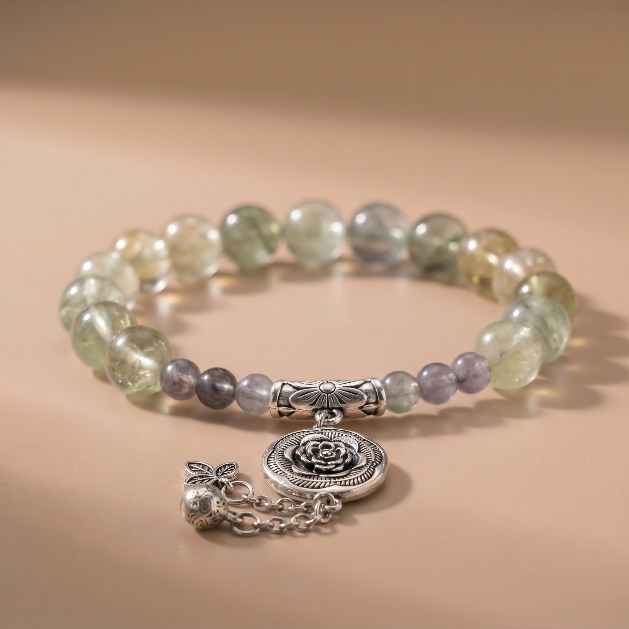 Spring Jade Blossom Crystal Bracelet with Green Crystal & Moonstone