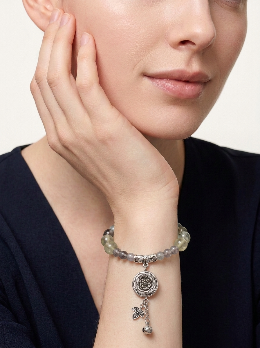 Spring Jade Blossom Crystal Bracelet with Green Crystal & Moonstone