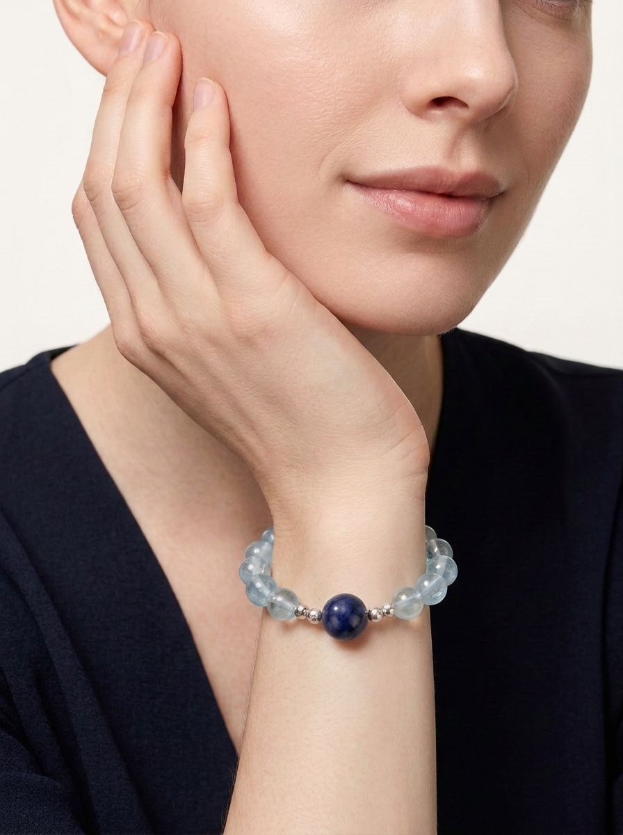 Twin Starpath Clear Voice Bracelet with Aquamarine & Blue Crystal