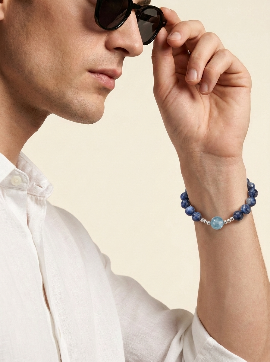 Twin Starpath Still Thought Bracelet with Blue Crystal & Aquamarine