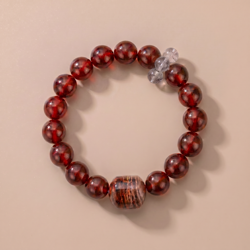 Summer Crimson Sky Crystal Bracelet with Garnet & Moonstone
