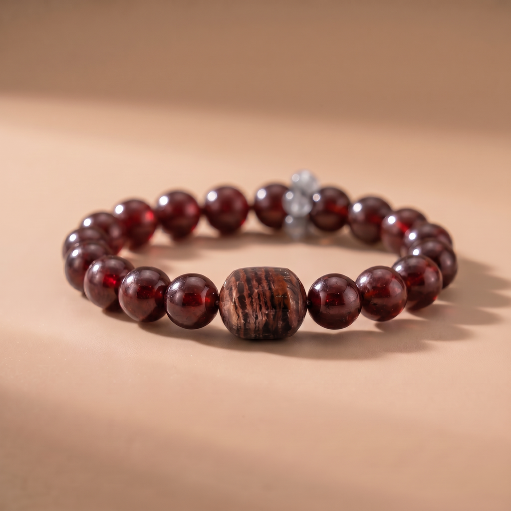 Summer Crimson Sky Crystal Bracelet with Garnet & Moonstone
