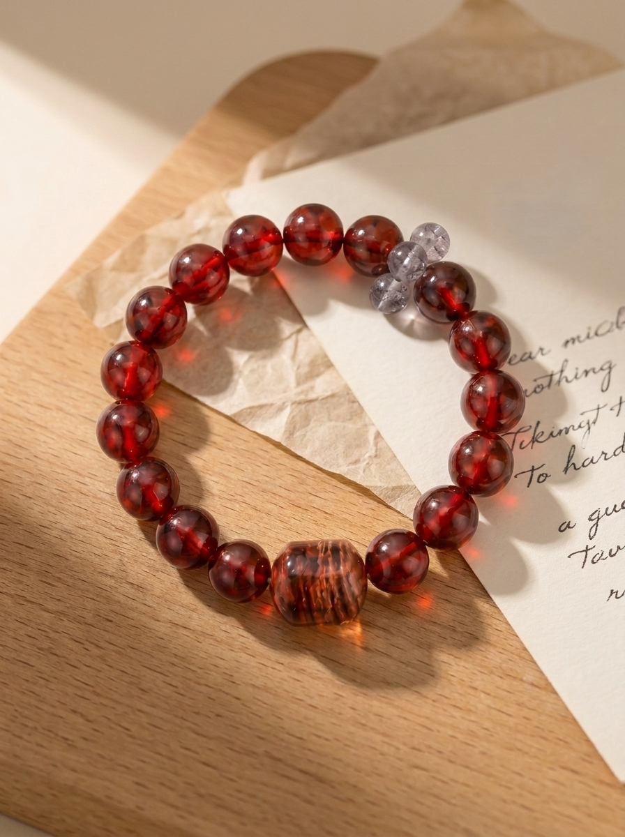 Summer Crimson Sky Crystal Bracelet with Garnet & Moonstone