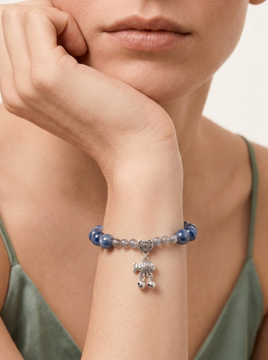 Summer Ocean Heart Crystal Bracelet with Blue Crystal & Moonstone