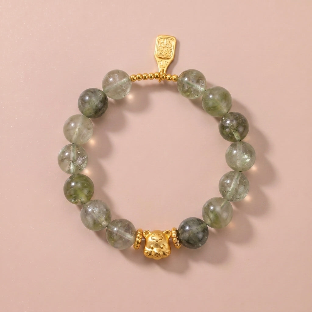 Zodiac Tiger Vitality Bracelet with Green Crystal, Green Phantom Quartz & Aquamarine
