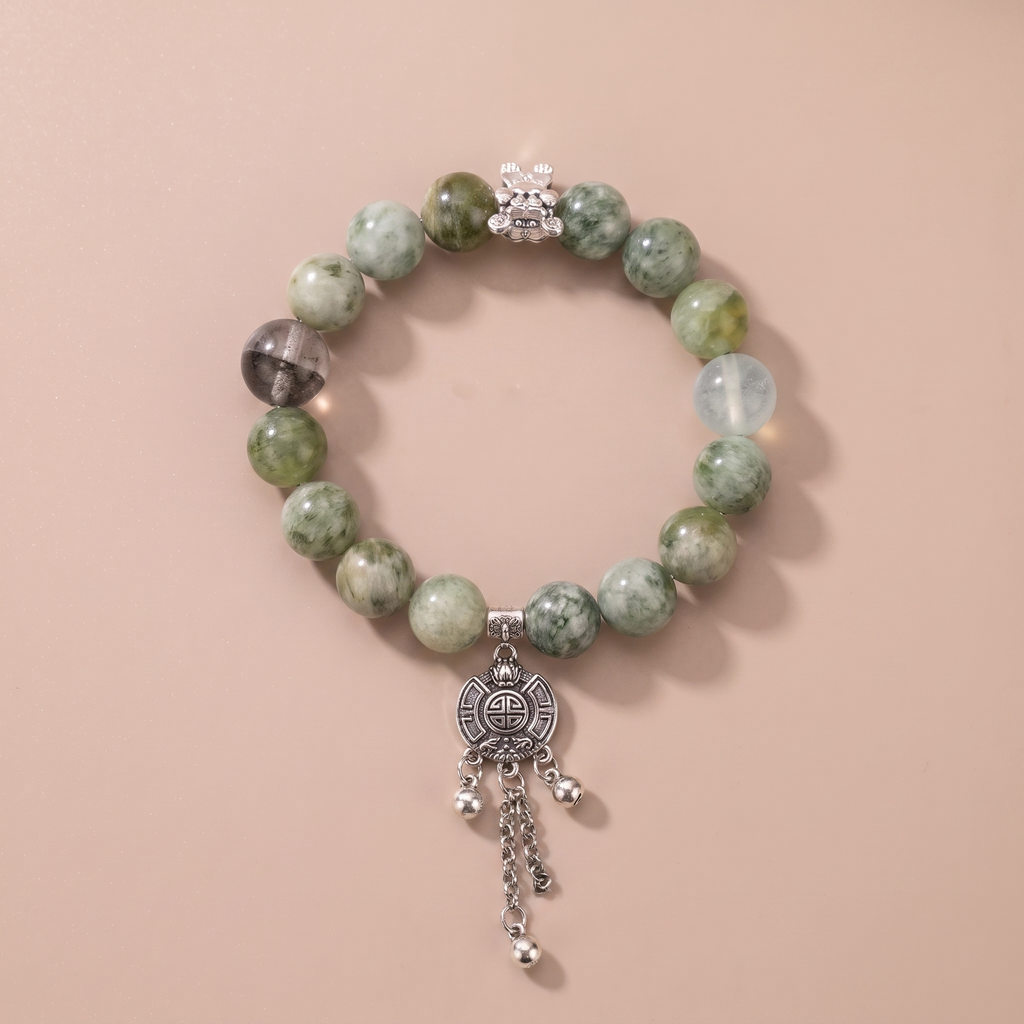Zodiac Tiger Mountain Aura Bracelet with Green Phantom Quartz & Aquamarine
