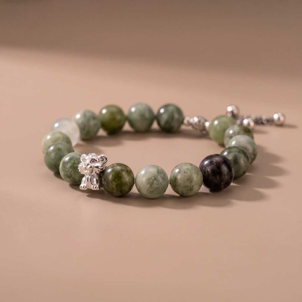 Zodiac Tiger Mountain Aura Bracelet with Green Phantom Quartz & Aquamarine