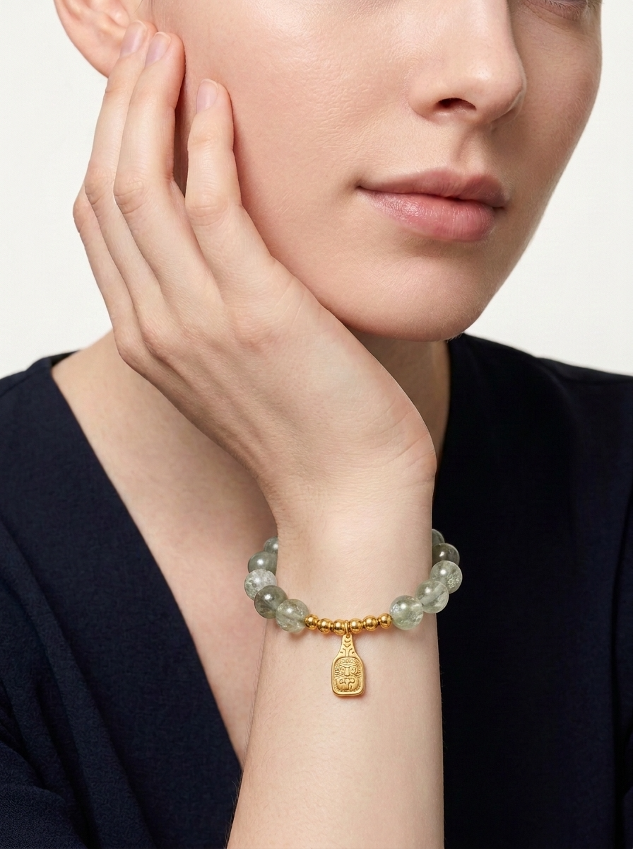 Zodiac Tiger Vitality Bracelet with Green Crystal, Green Phantom Quartz & Aquamarine