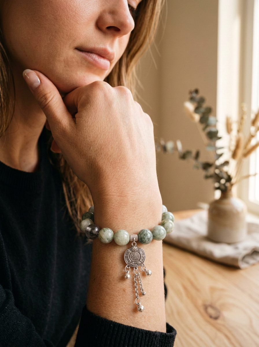 Zodiac Tiger Mountain Aura Bracelet with Green Phantom Quartz & Aquamarine
