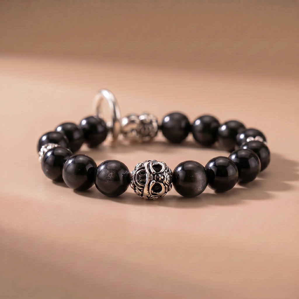A deep-toned bracelet inspired by calmness, wisdom, and inner steadiness.