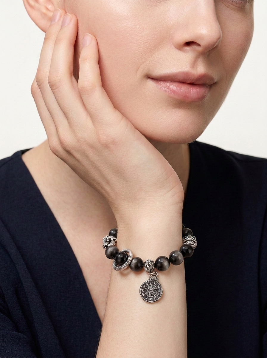 A deep-toned bracelet inspired by calmness, wisdom, and inner steadiness.