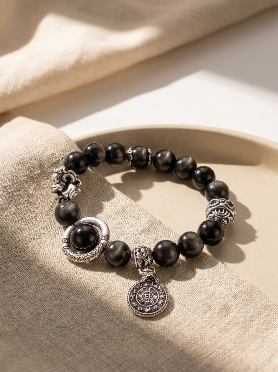 A deep-toned bracelet inspired by calmness, wisdom, and inner steadiness.