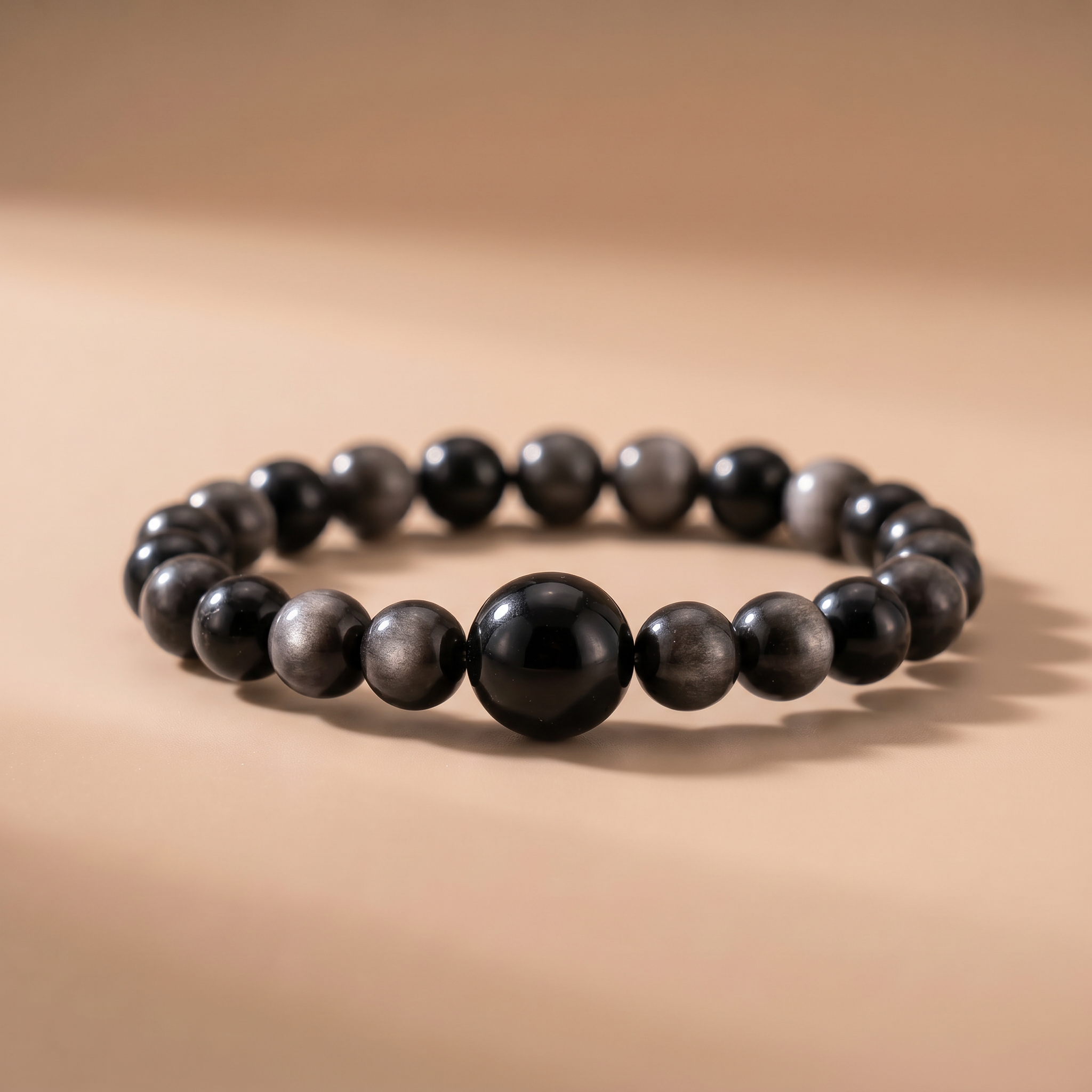 Water Ink Zen Crystal Bracelet with Silver Obsidian