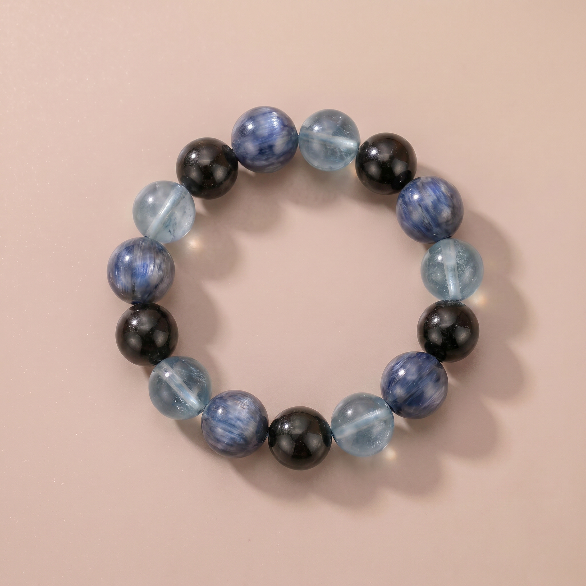 Water Hidden Depth Crystal Bracelet with Blue Crystal, Aquamarine & Silver Obsidian