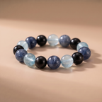 Water Hidden Depth Crystal Bracelet with Blue Crystal, Aquamarine & Silver Obsidian