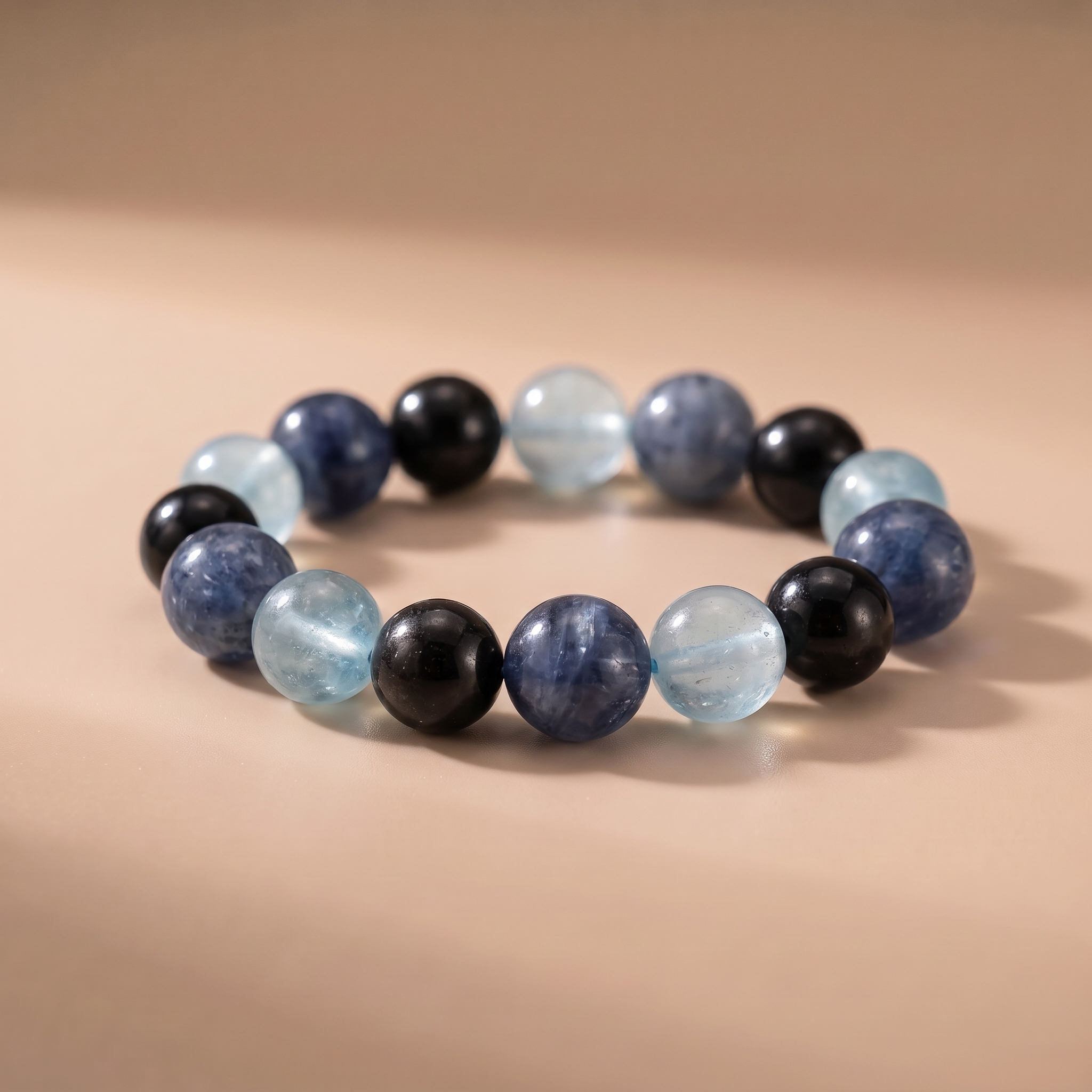 Water Hidden Depth Crystal Bracelet with Blue Crystal, Aquamarine & Silver Obsidian