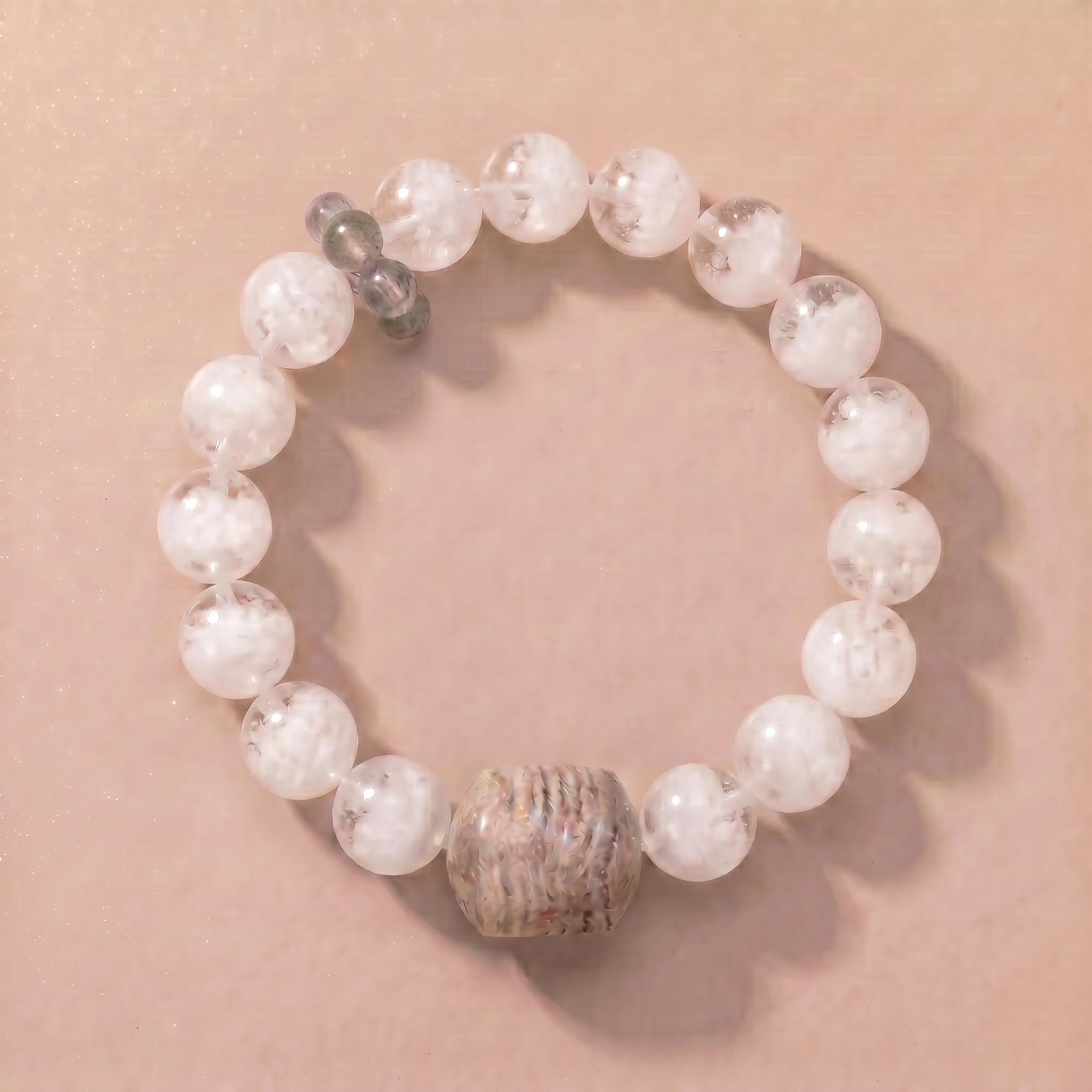 Winter Pure Snow Crystal Bracelet with Layered Phantom Quartz & Snowflake Phantom Quartz