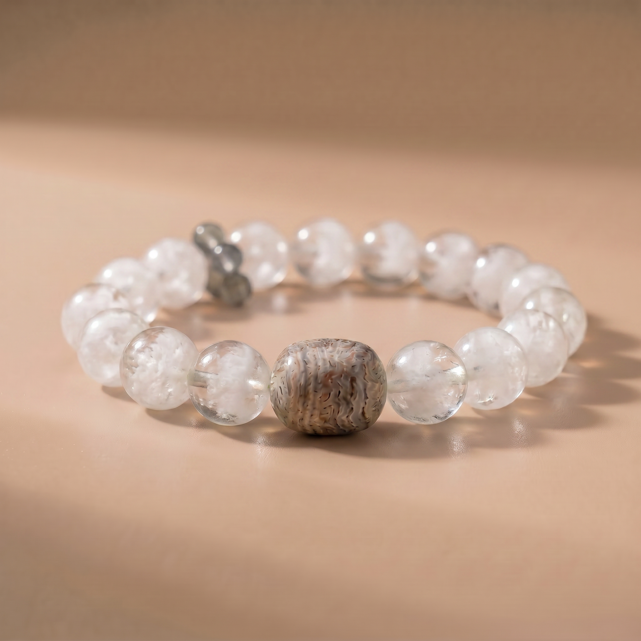 Winter Pure Snow Crystal Bracelet with Layered Phantom Quartz & Snowflake Phantom Quartz