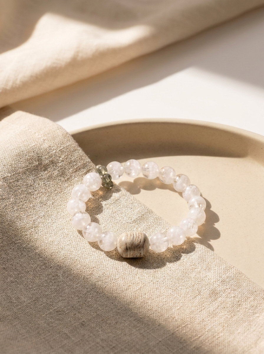 Winter Pure Snow Crystal Bracelet with Layered Phantom Quartz & Snowflake Phantom Quartz