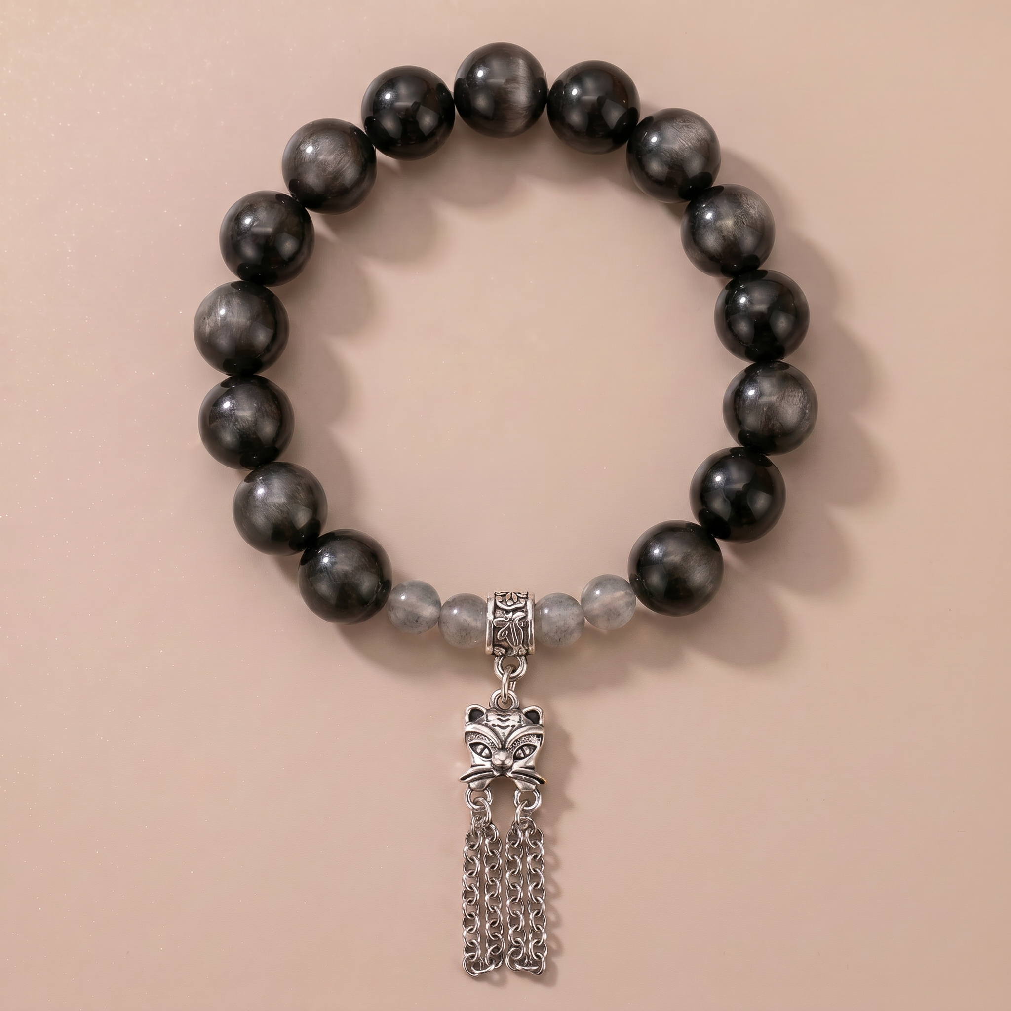 Winter Dark Light Crystal Bracelet with Silver Obsidian & Moonstone