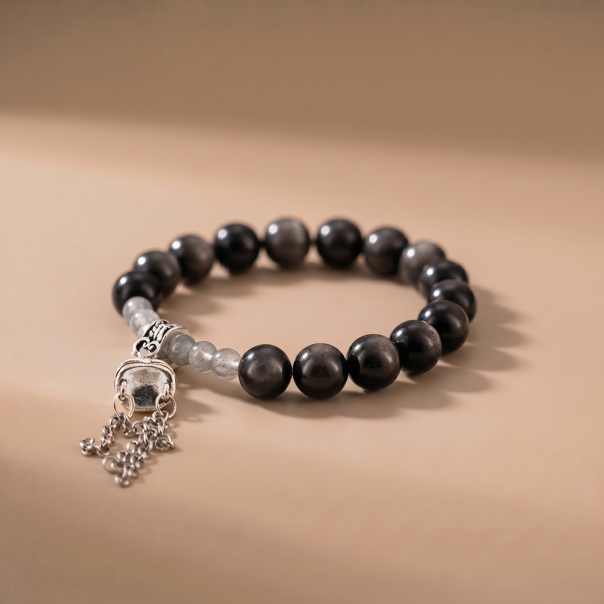 Winter Dark Light Crystal Bracelet with Silver Obsidian & Moonstone
