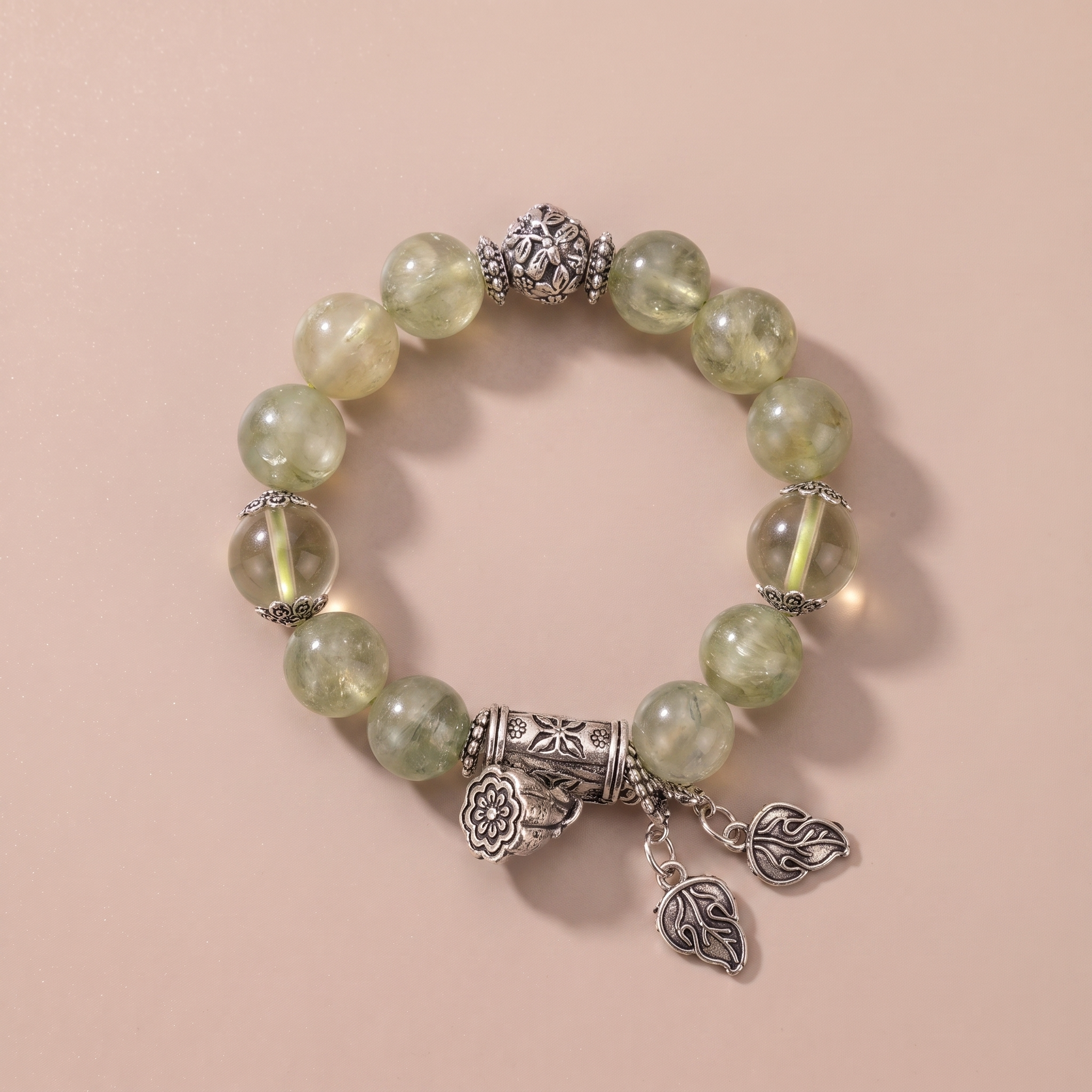 Wood Green Growth Crystal Bracelet with Light Green Crystal & Lime Quartz