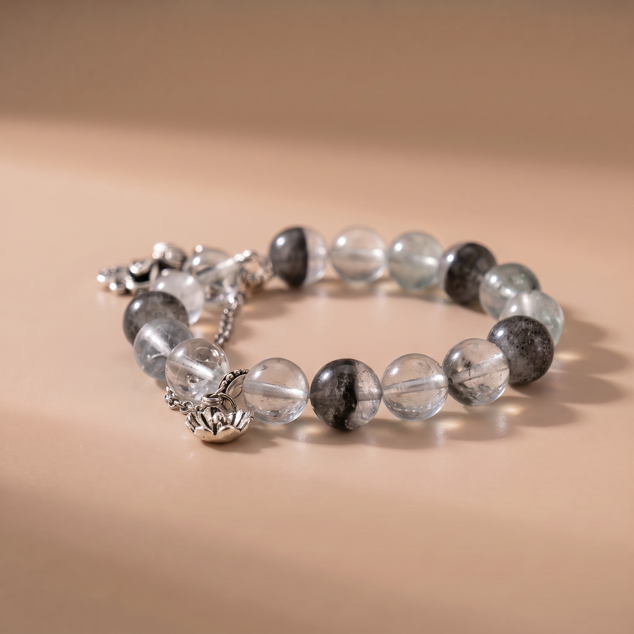 Wood Green Sun Crystal Bracelet with Green Crystal & Green Phantom Quartz