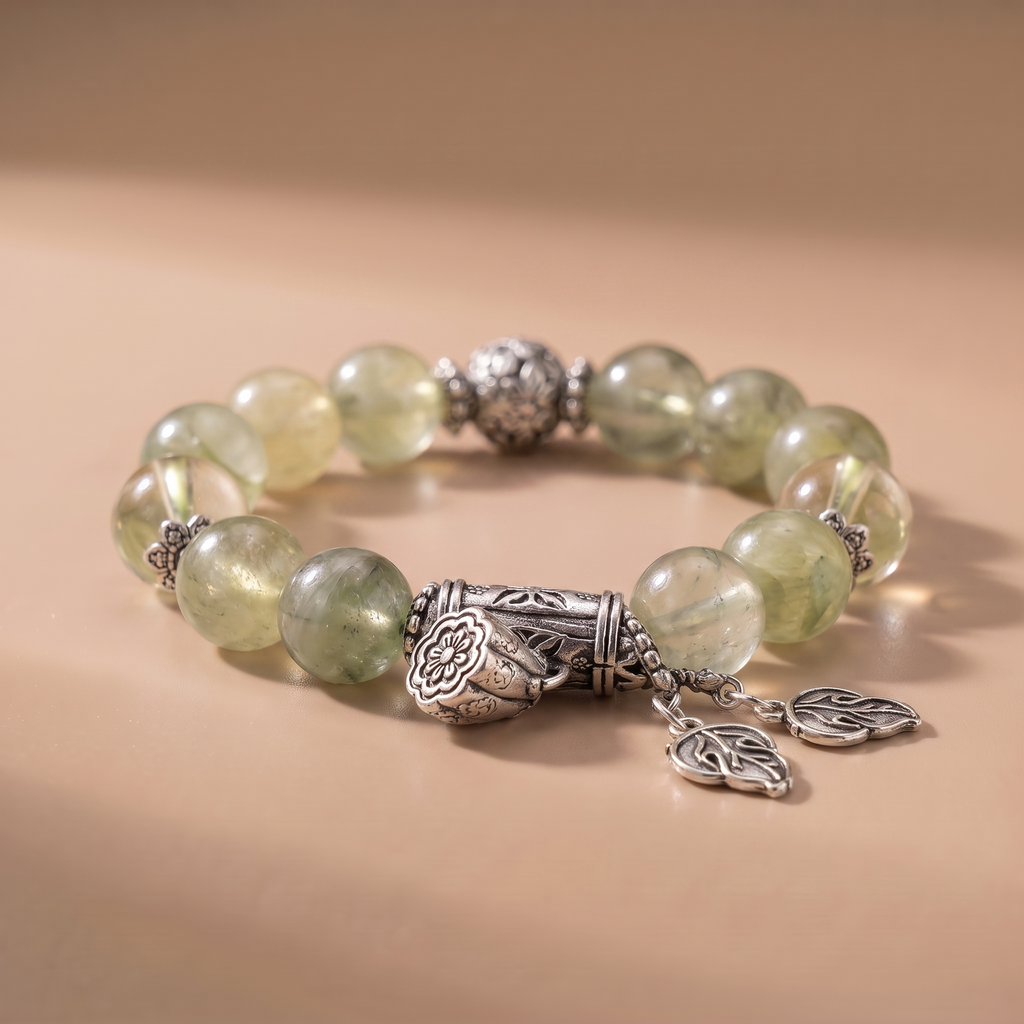 Wood Green Growth Crystal Bracelet with Light Green Crystal & Lime Quartz