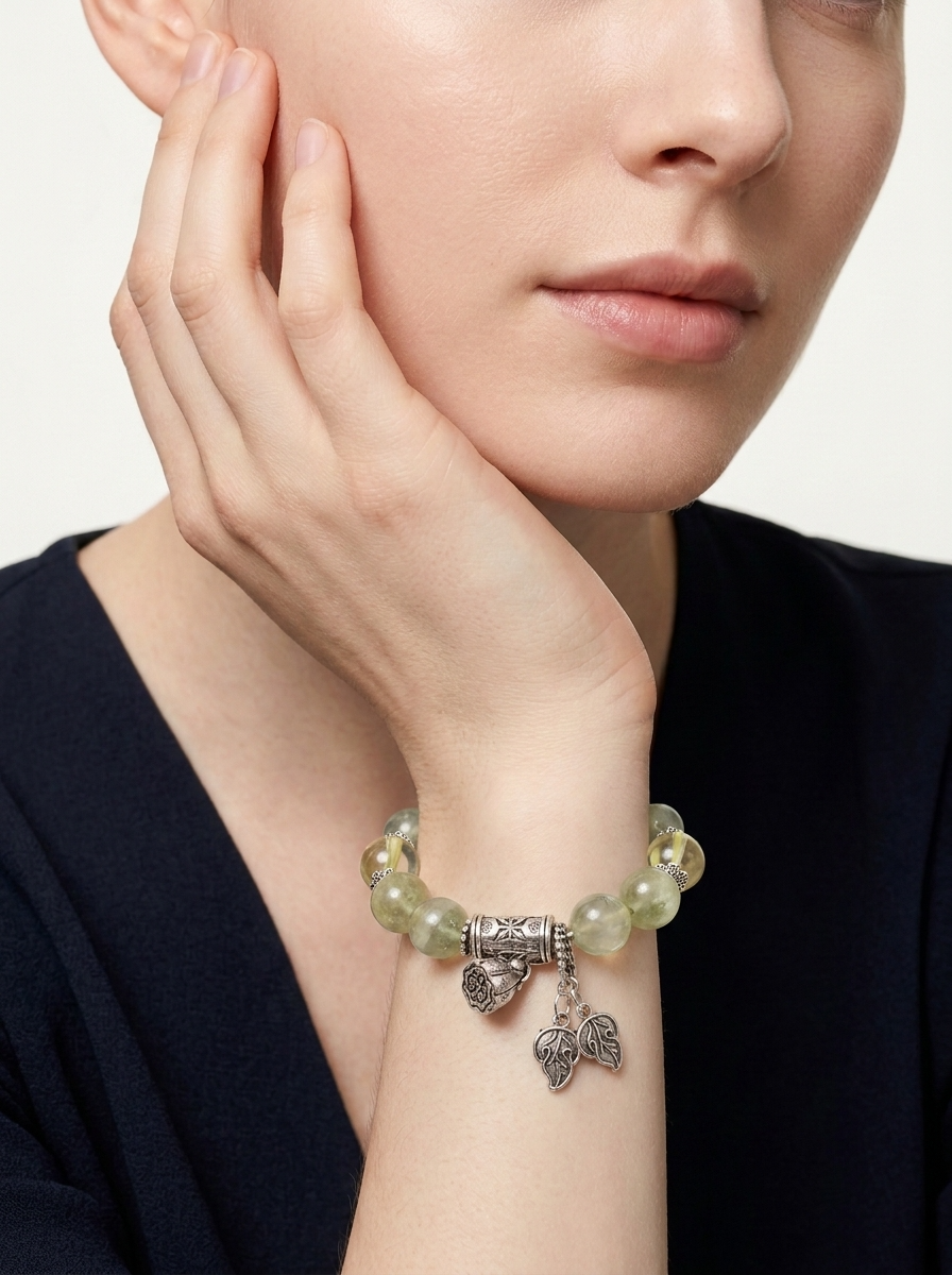 Wood Green Growth Crystal Bracelet with Light Green Crystal & Lime Quartz