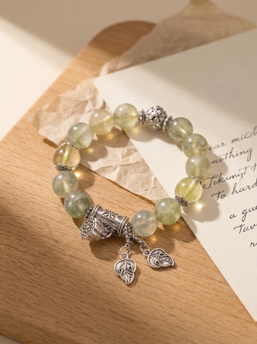 Wood Green Growth Crystal Bracelet with Light Green Crystal & Lime Quartz